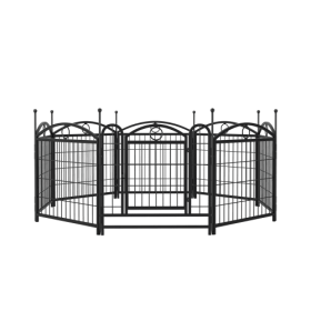 Dog Playpen Indoor 24 Inch 8 Panel Metal Dog Playpen (Color: black)